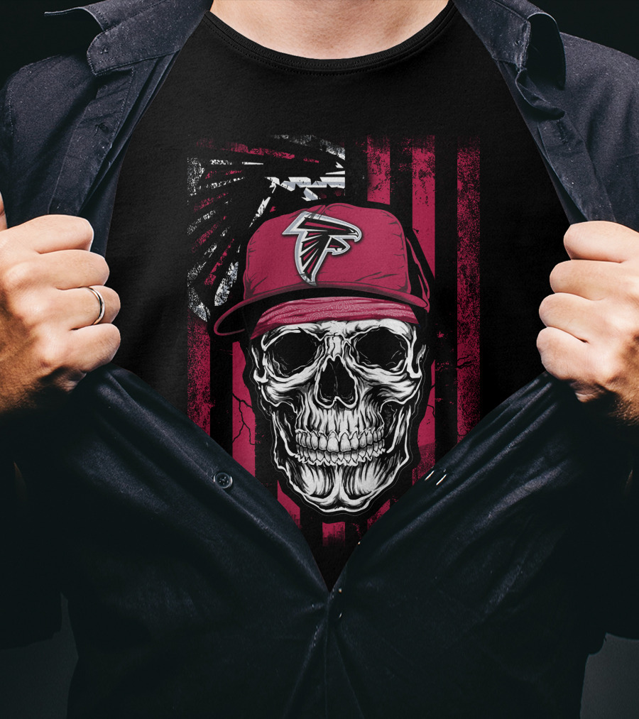 Skull Wearing Atlanta Falcons Cap With Red And Black T-Shirt