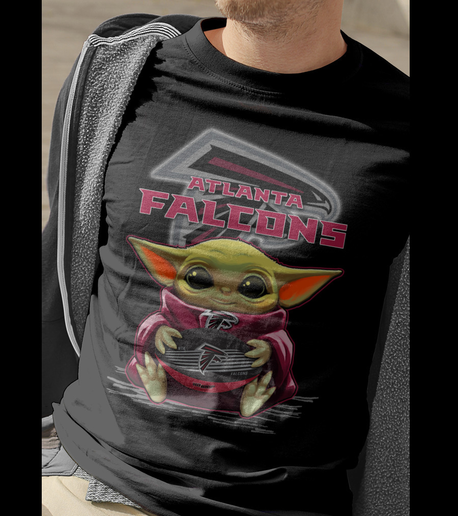 Baby Yoda Holding Atlanta Falcons Football T-Shirt