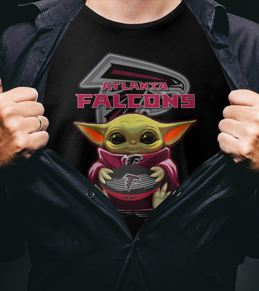 Baby Yoda Holding Atlanta Falcons Football T-Shirt
