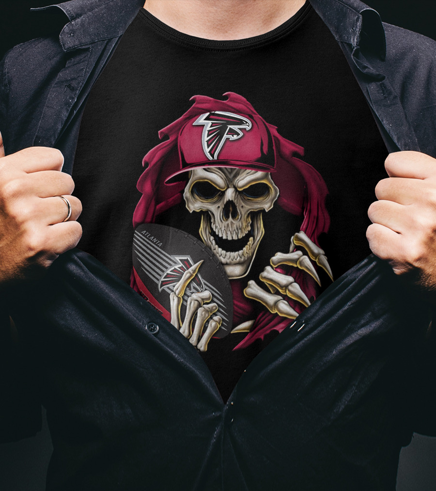 Skullbong Atlanta Falcons Skeleton With Cap Holding Football T-Shirt
