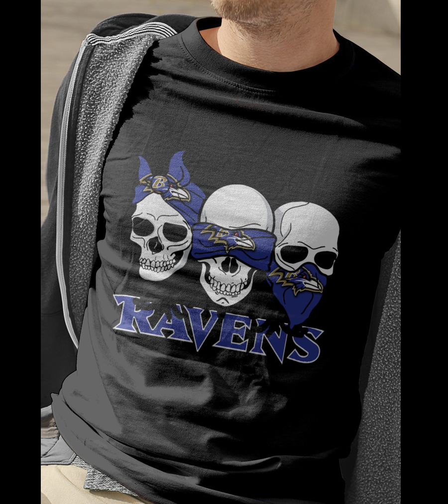 Baltimore Ravens Three Skulls Bandana Logo Ravens T-Shirt