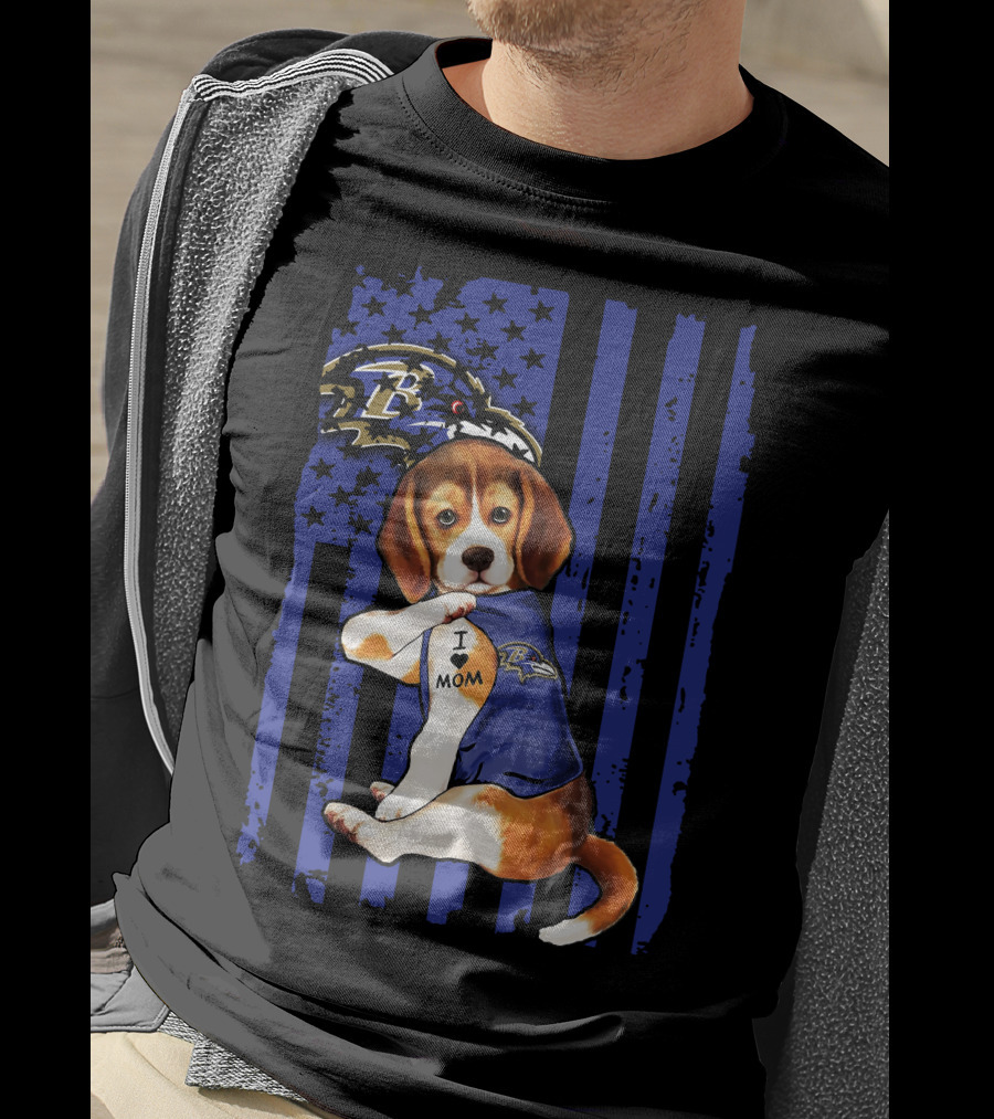 Beagle I Love Mom Baltimore Ravens T-Shirt