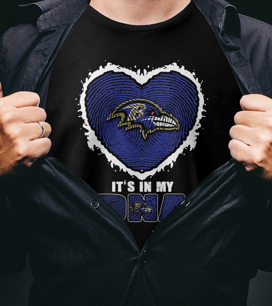 It's In My DNA Baltimore Ravens Heart Fingerprint T-Shirt