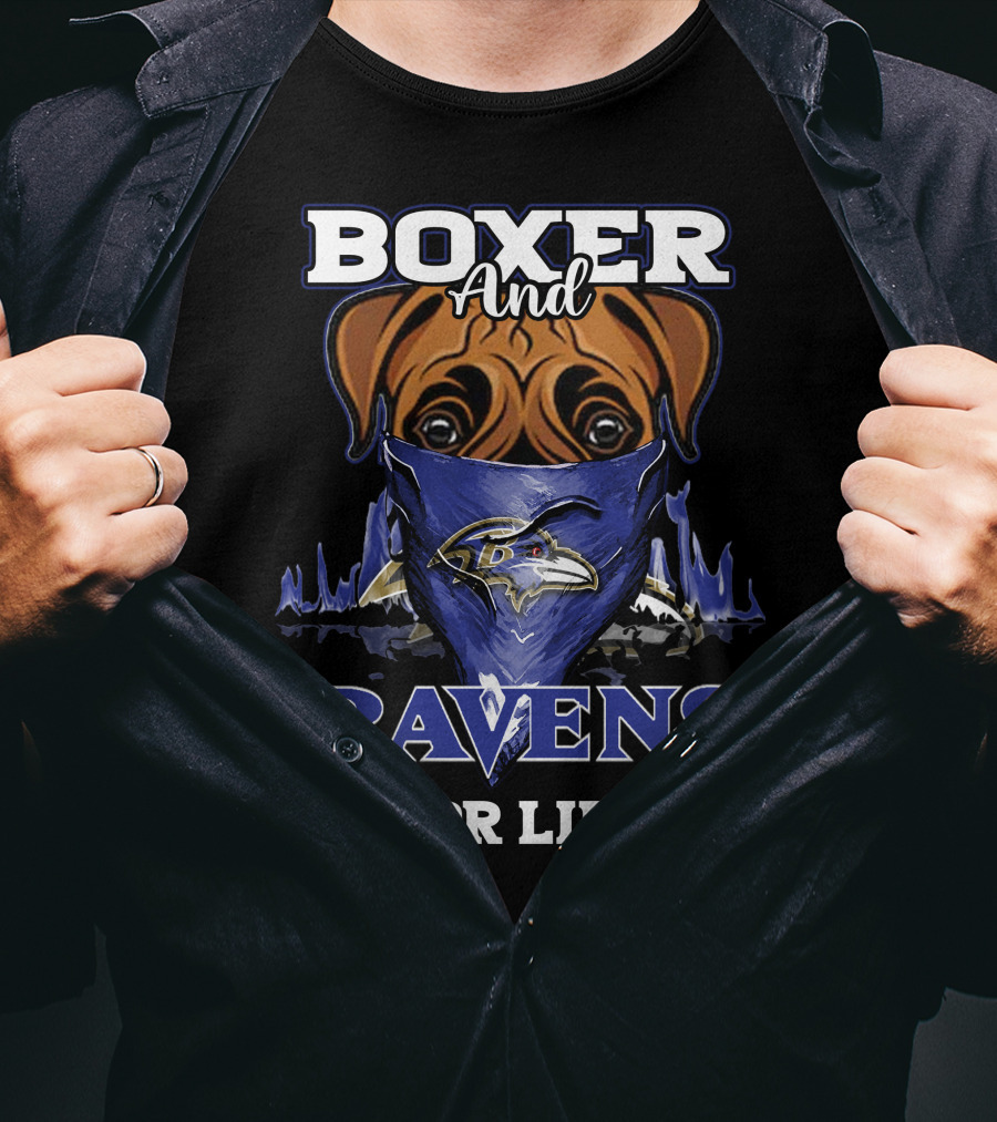 Boxer And Ravens For Life Baltimore Ravens T-Shirt