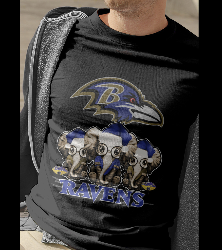 Baltimore Ravens Christmas Elephants T-Shirt