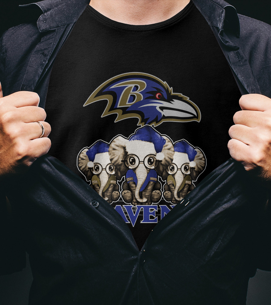 Baltimore Ravens Christmas Elephants T-Shirt