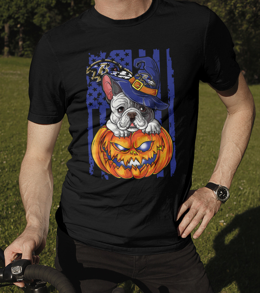 Bulldog Halloween Pumpkin Baltimore Ravens Wizard Hat T-Shirt