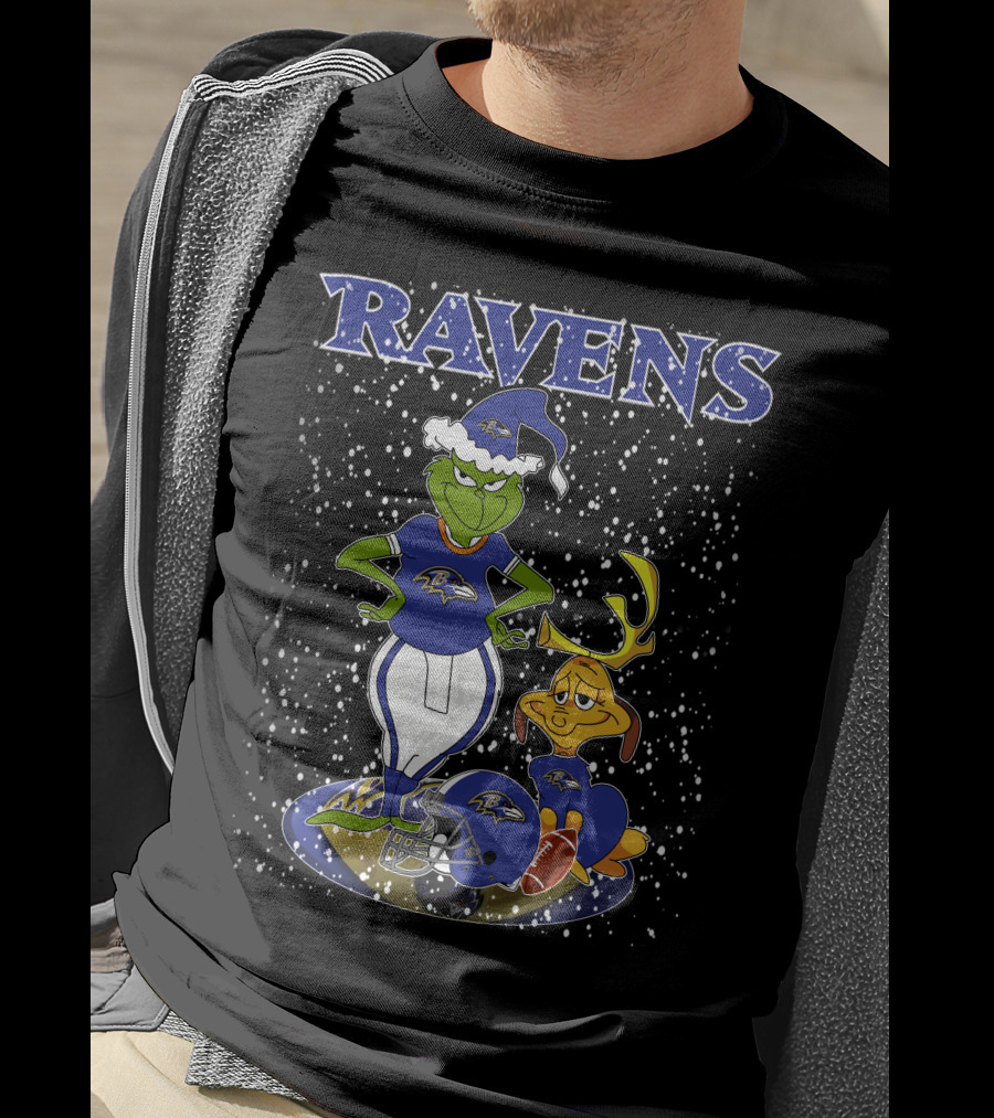 Grinchxmas Ravens Baltimore Football Holiday Scene T-Shirt
