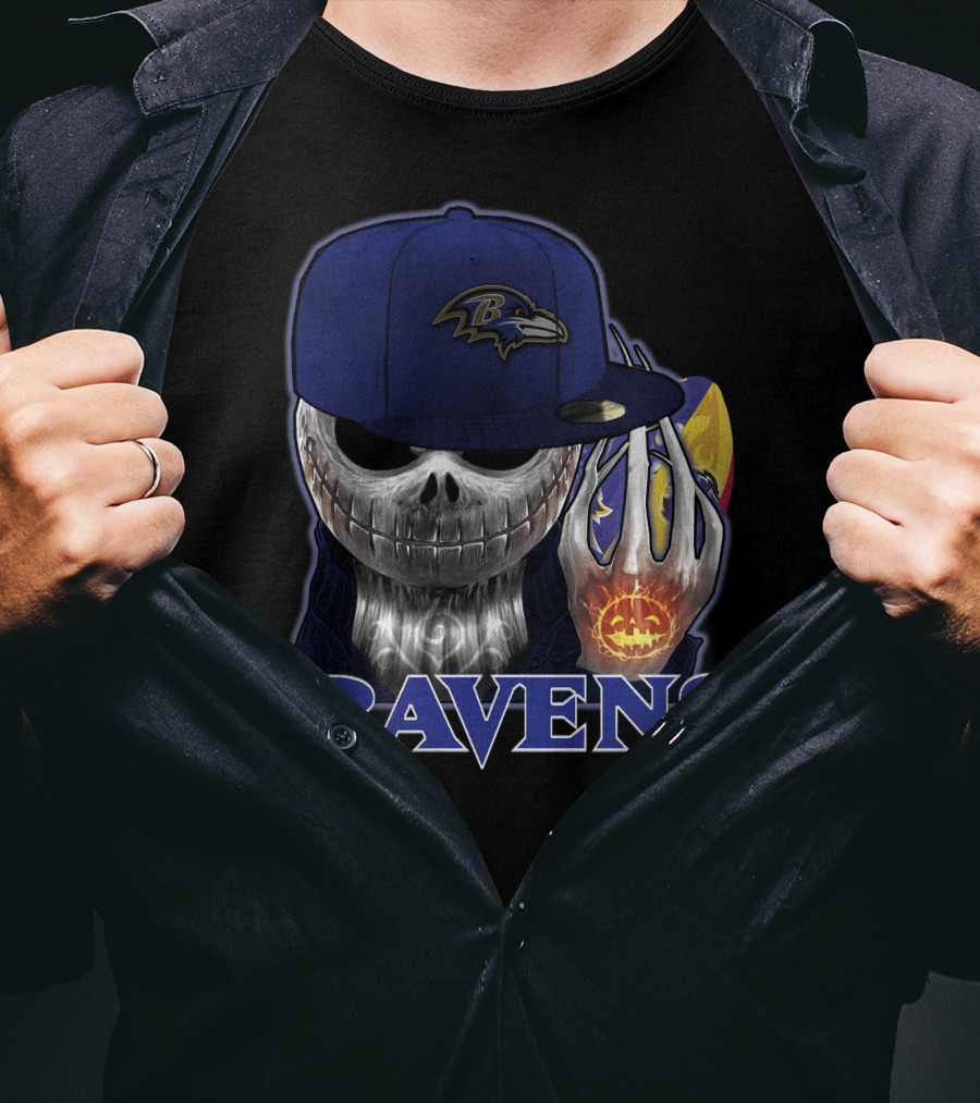 Jackskull Ravens Baltimore Halloween Football T-Shirt
