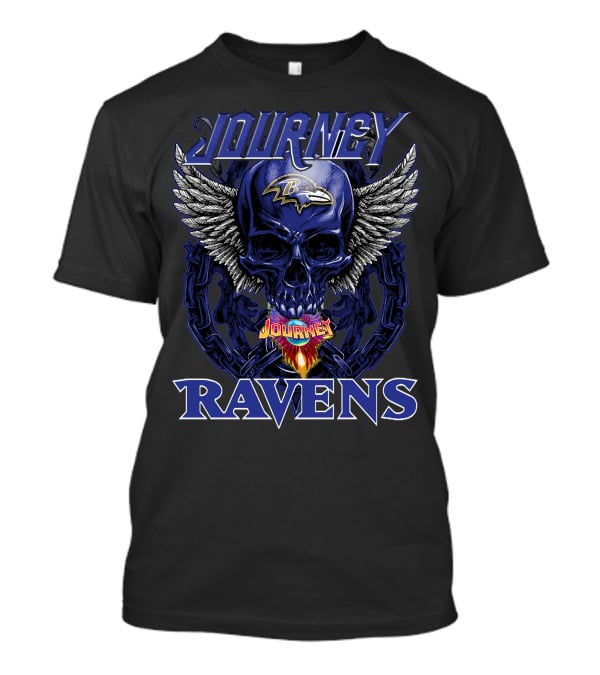 Journey Baltimore Ravens Skull Wings Logo Flames T-Shirt