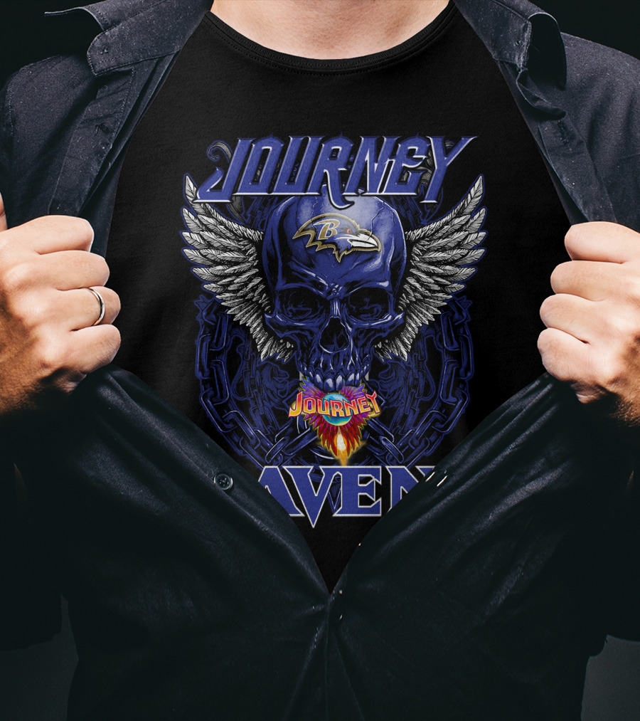 Journey Baltimore Ravens Skull Wings Logo Flames T-Shirt