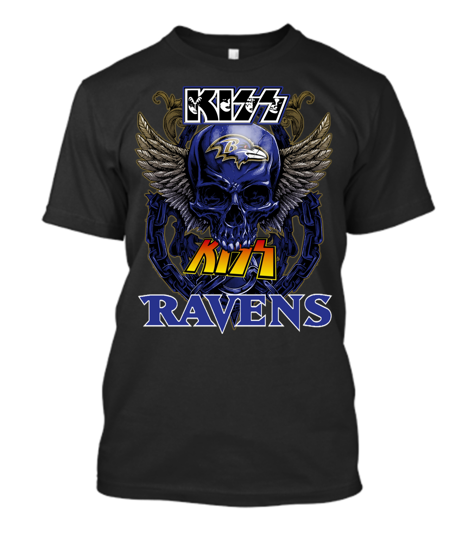 KISS Baltimore Ravens Skull With Wings And Chain T-Shirt