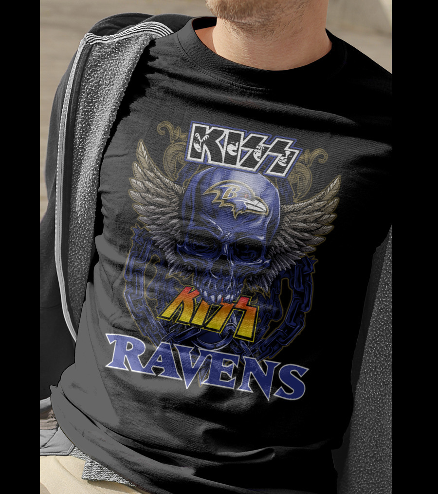 KISS Baltimore Ravens Skull With Wings And Chain T-Shirt