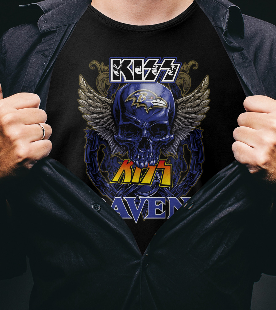 KISS Baltimore Ravens Skull With Wings And Chain T-Shirt