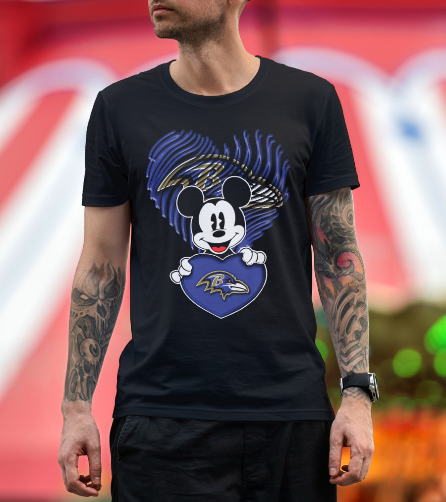 Mick Mouse Heart Baltimore Ravens Fan Spirit T-Shirt