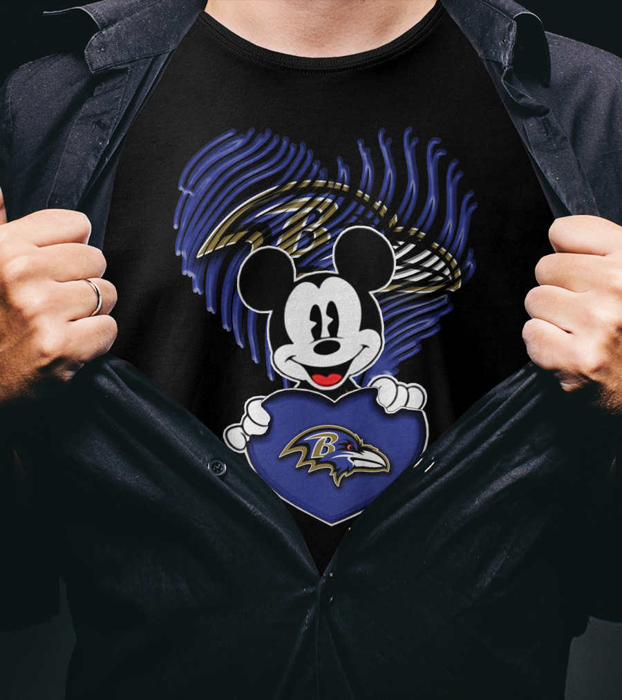 Mick Mouse Heart Baltimore Ravens Fan Spirit T-Shirt