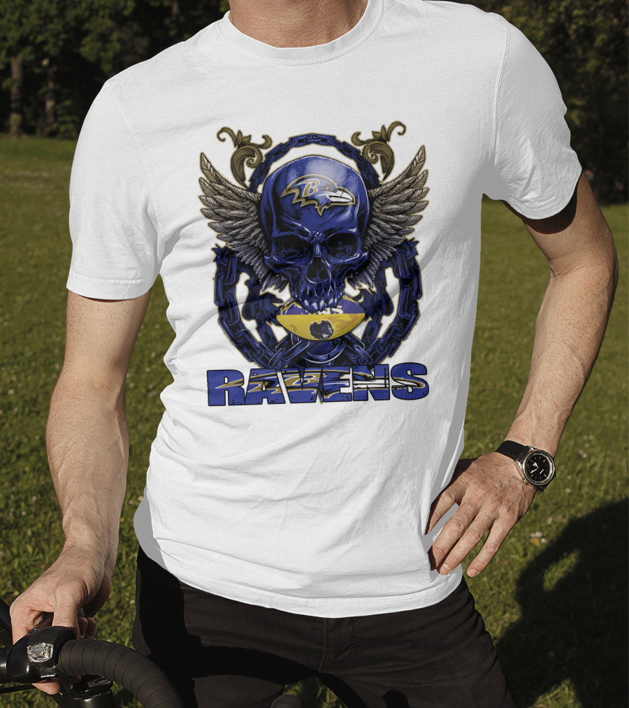 Baltimore Ravens Skullfb Winged Skull Chain T-Shirt