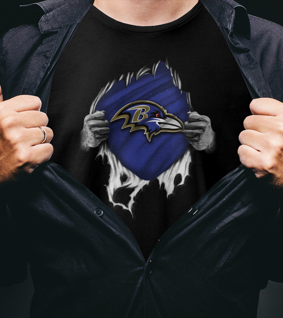 Torn Baltimore Ravens Logo Revealed By Ripped Hands T-Shirt
