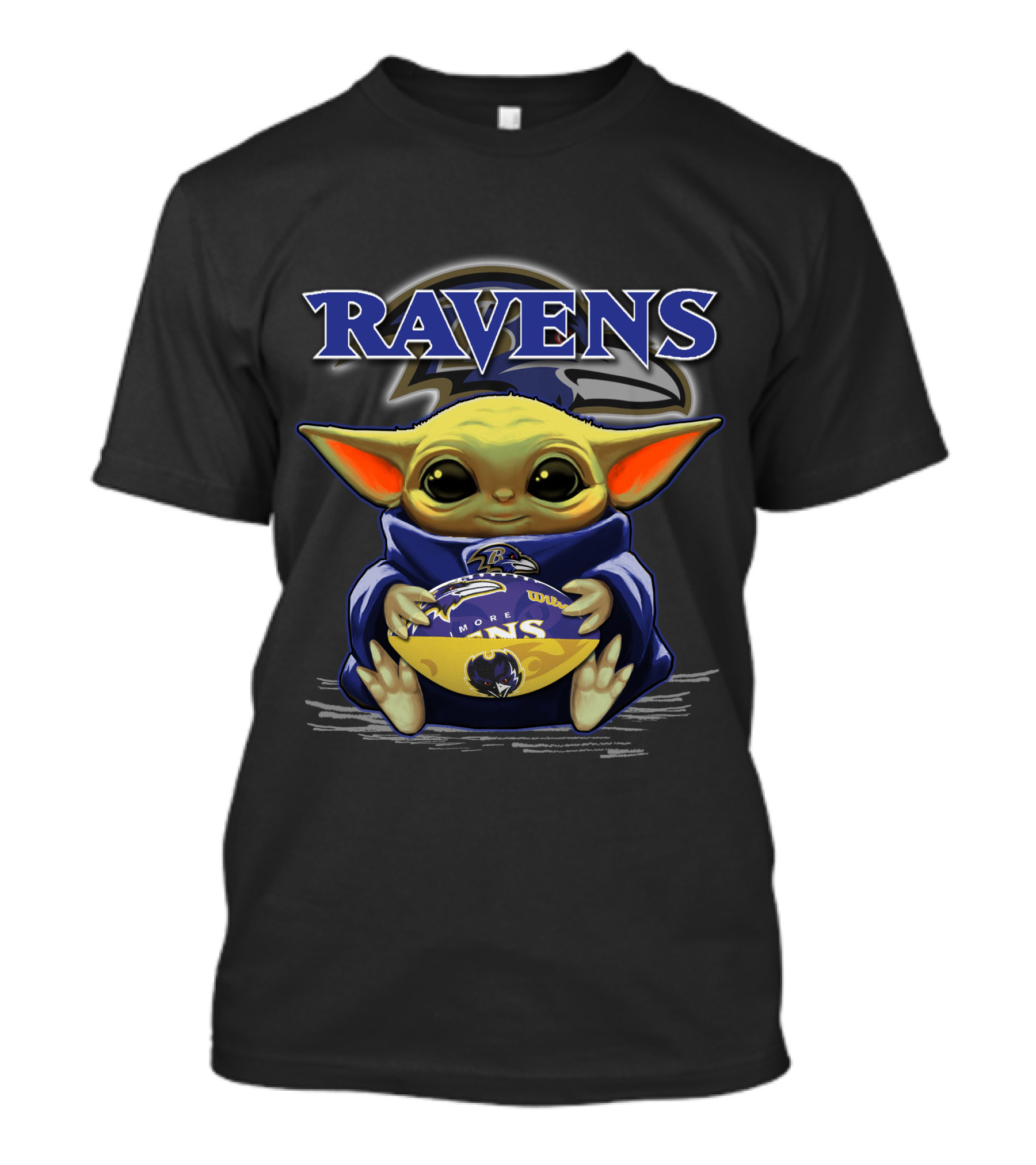 Ravens Yoda Baby Holding Baltimore Football T-Shirt