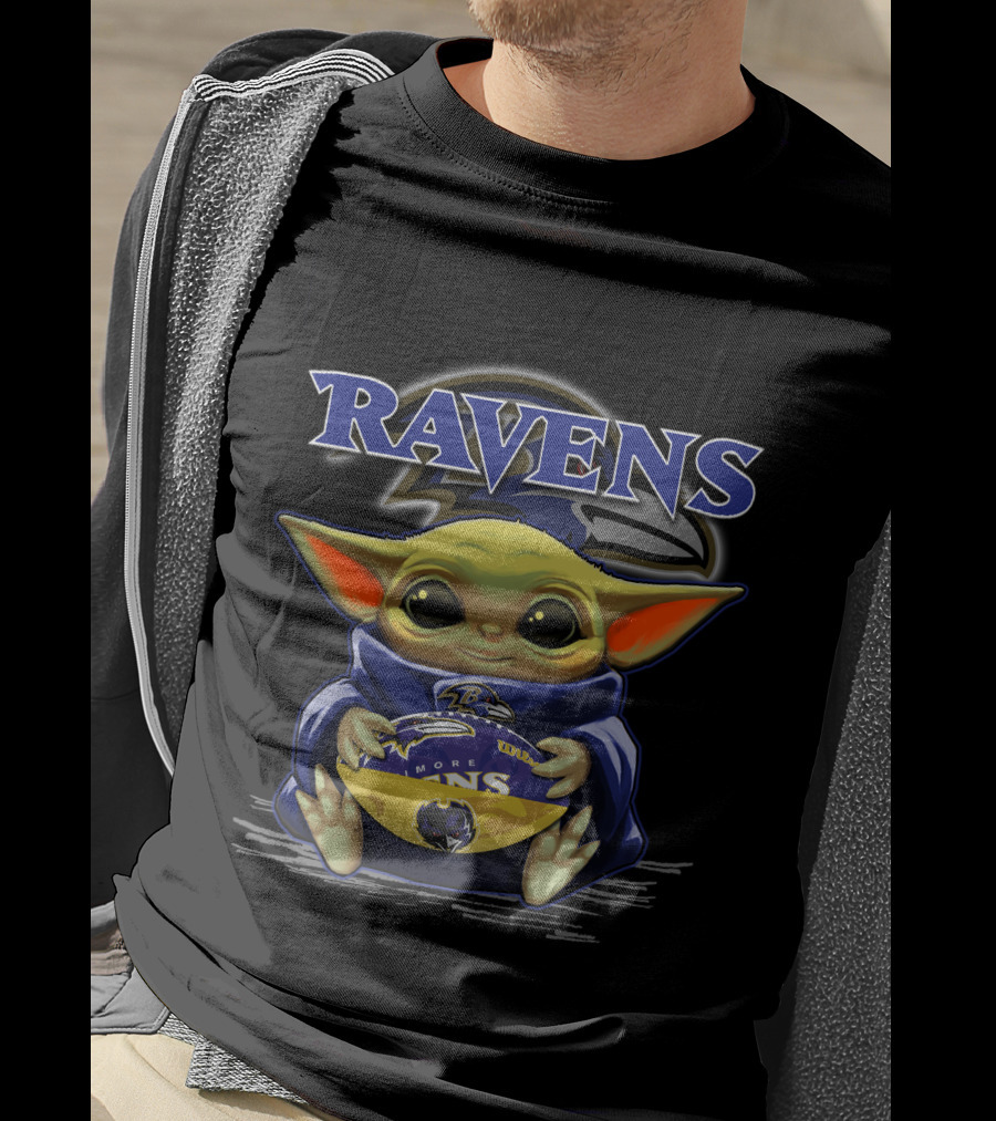 Ravens Yoda Baby Holding Baltimore Football T-Shirt
