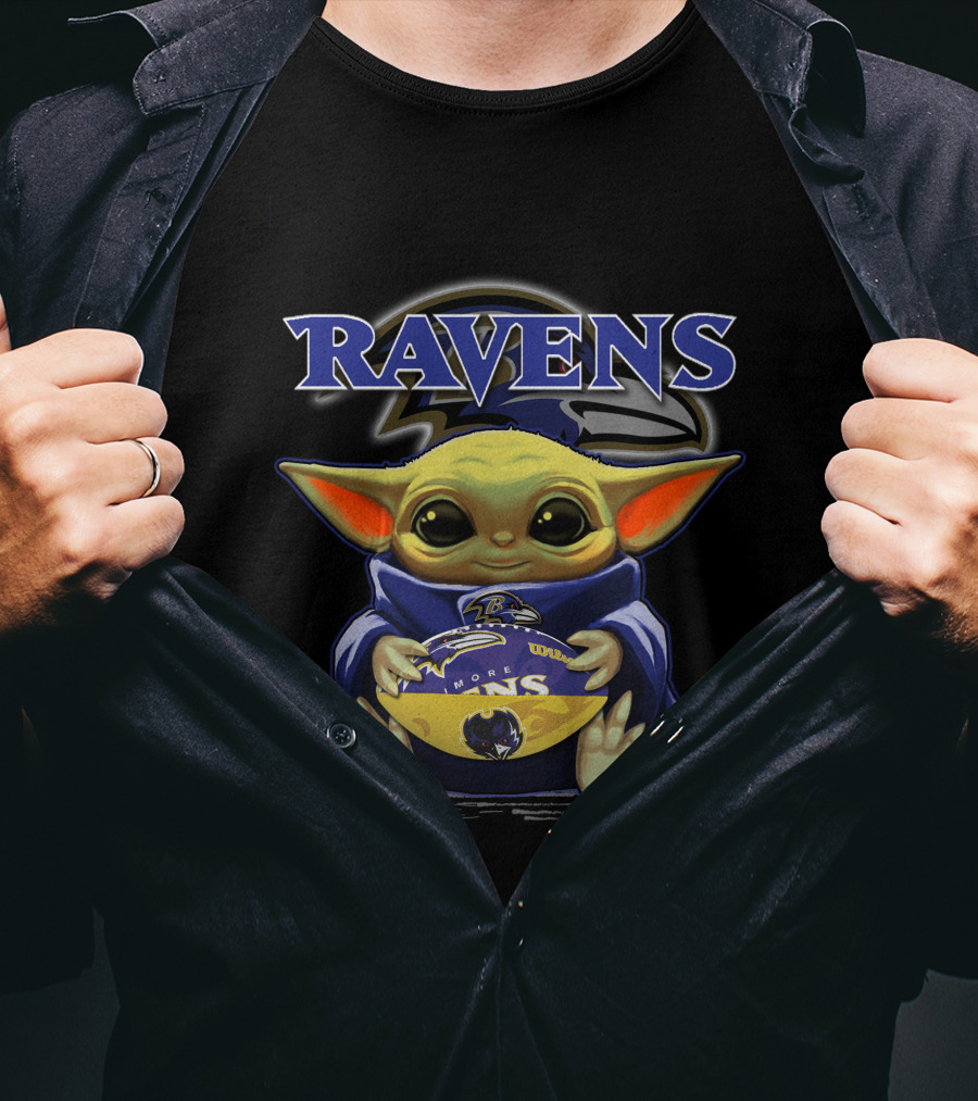 Ravens Yoda Baby Holding Baltimore Football T-Shirt