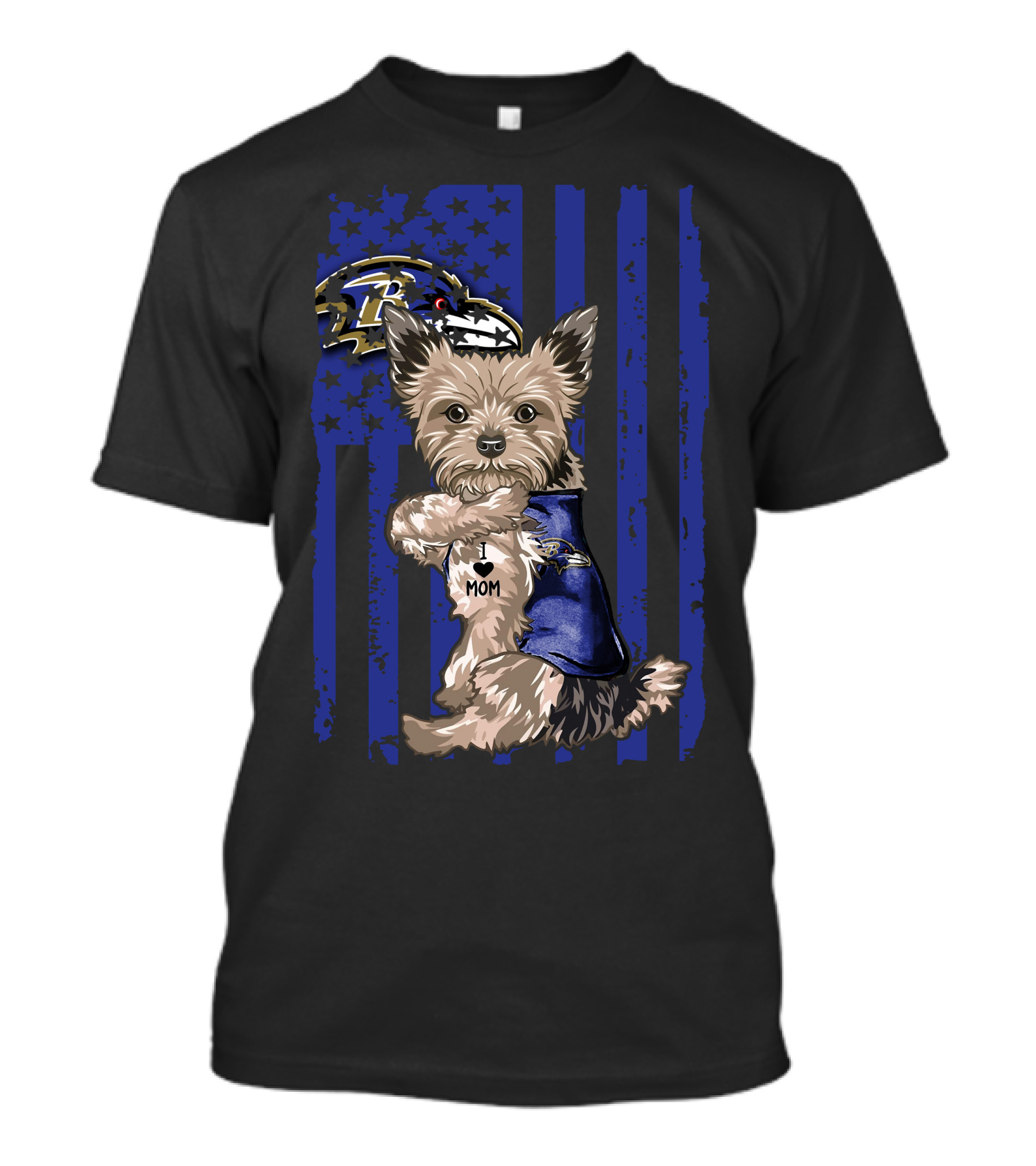 Yorkshire Terrier I Love Mom Baltimore Ravens T-Shirt