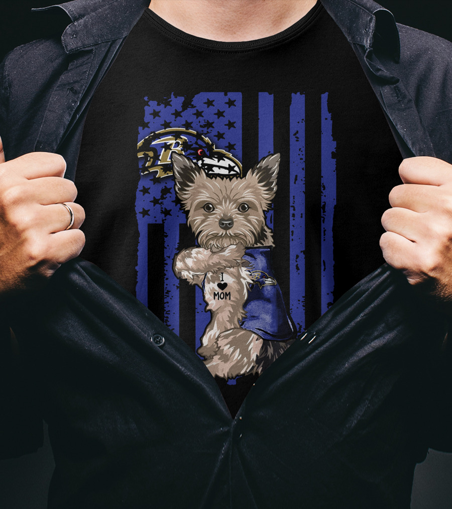 Yorkshire Terrier I Love Mom Baltimore Ravens T-Shirt