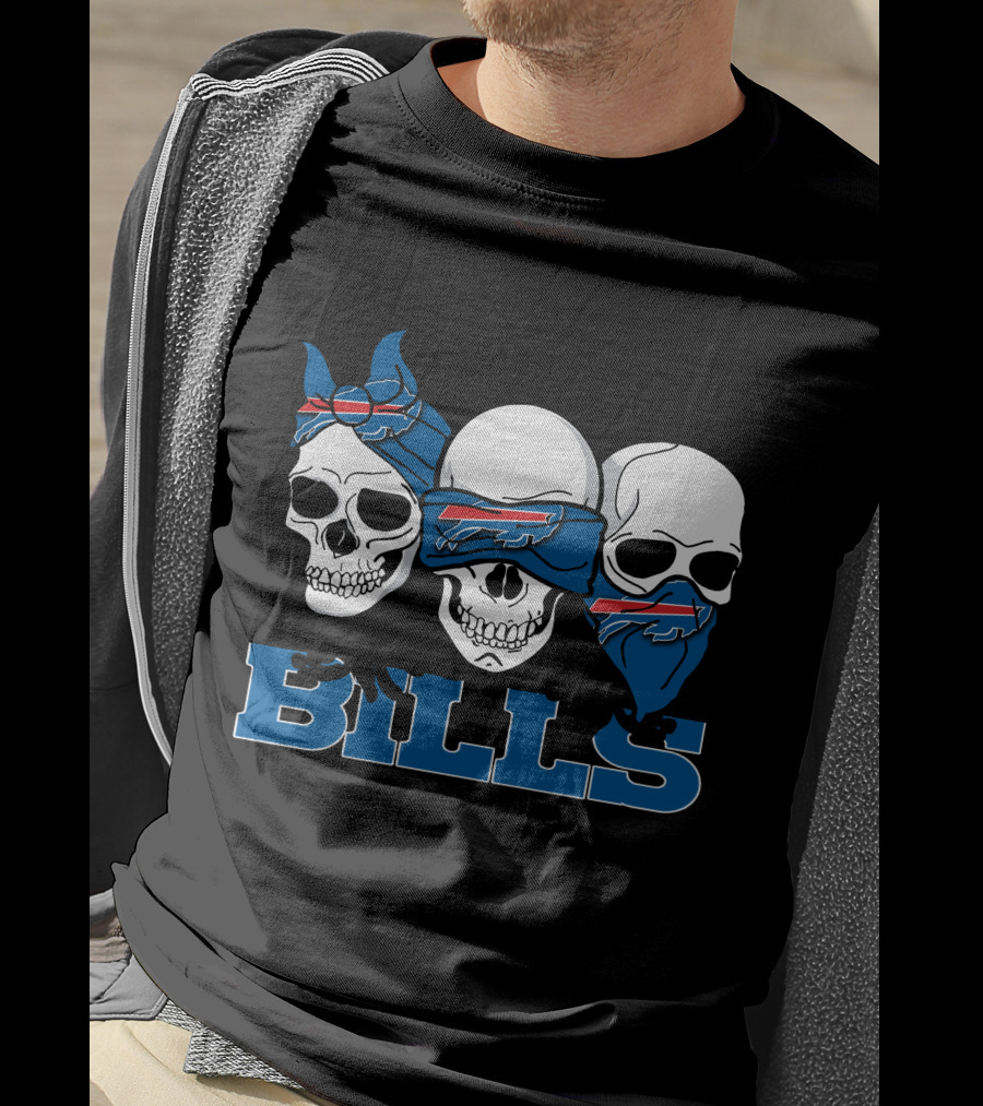 3 Skull Buffalo Bills Logo Bandana Trio T-Shirt