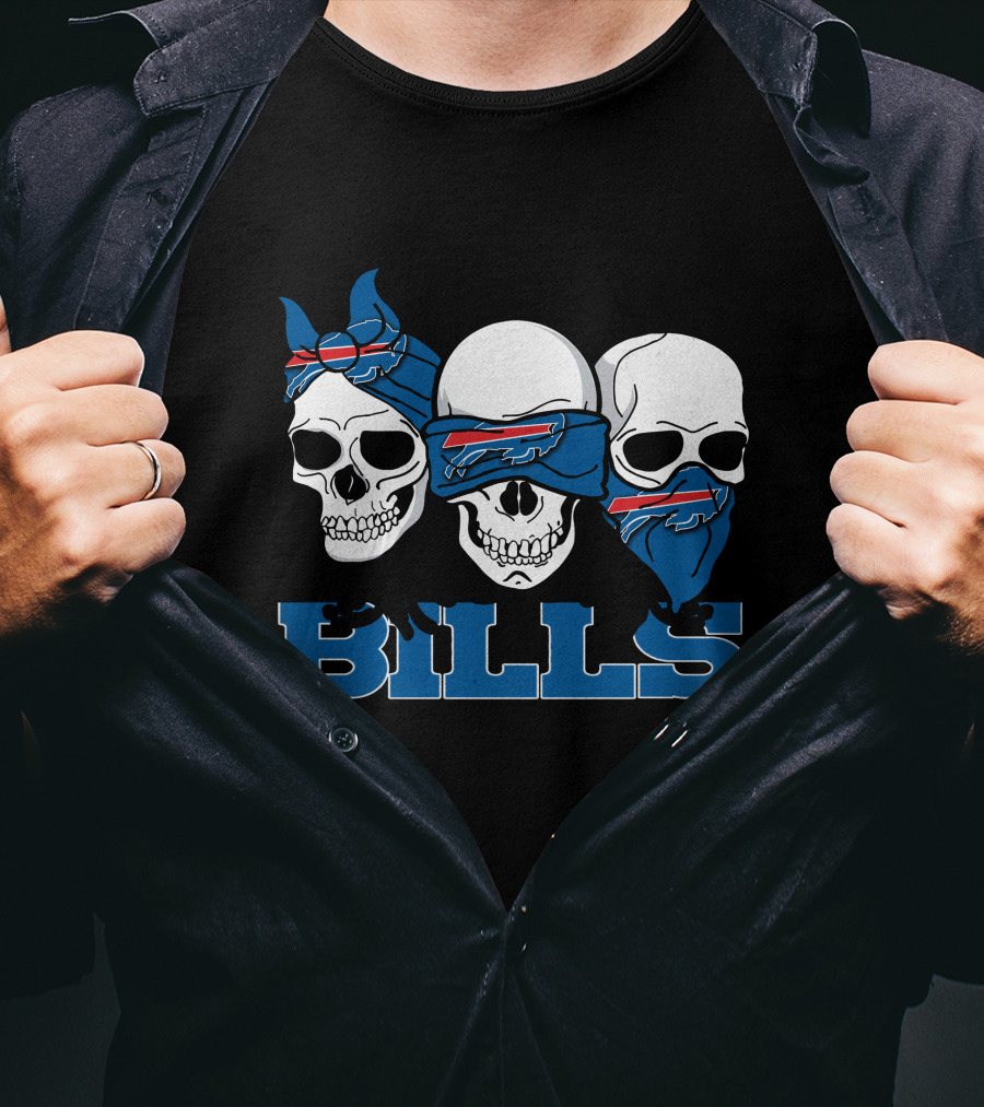 3 Skull Buffalo Bills Logo Bandana Trio T-Shirt