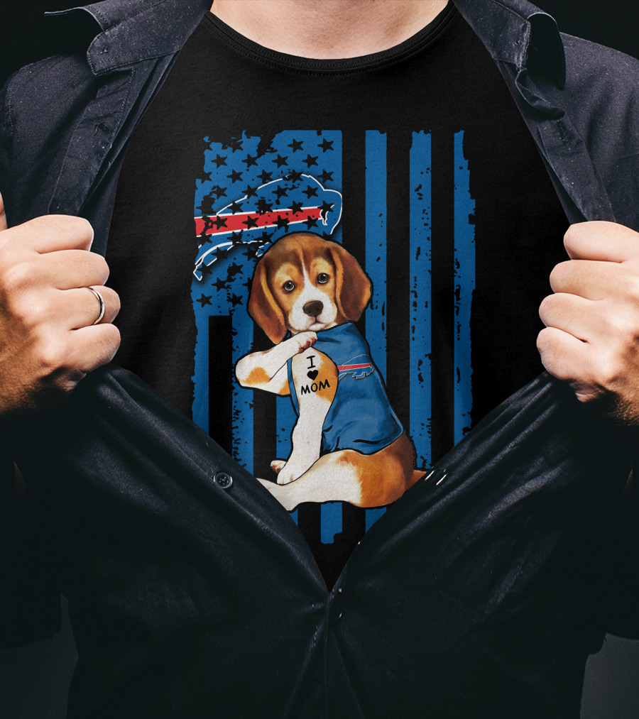 Beagle I Love Mom Buffalo Bills America Flag T-Shirt