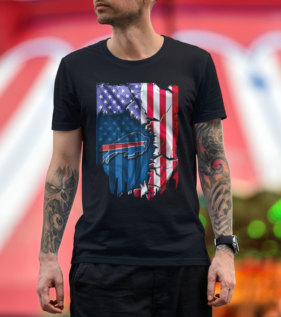 Buffalo Bills American Flag Cracked T-Shirt