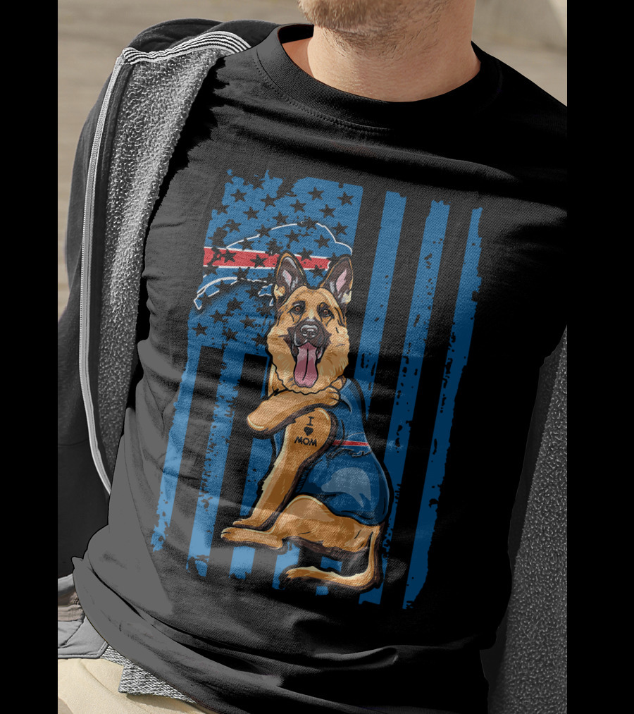 German Shepherd I Love Mom Buffalo Bills USA Flag T-Shirt