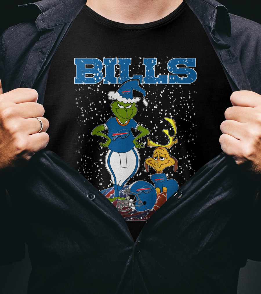 Grinchxmas Buffalo Bills Snowy Grinch And Max Football T-Shirt