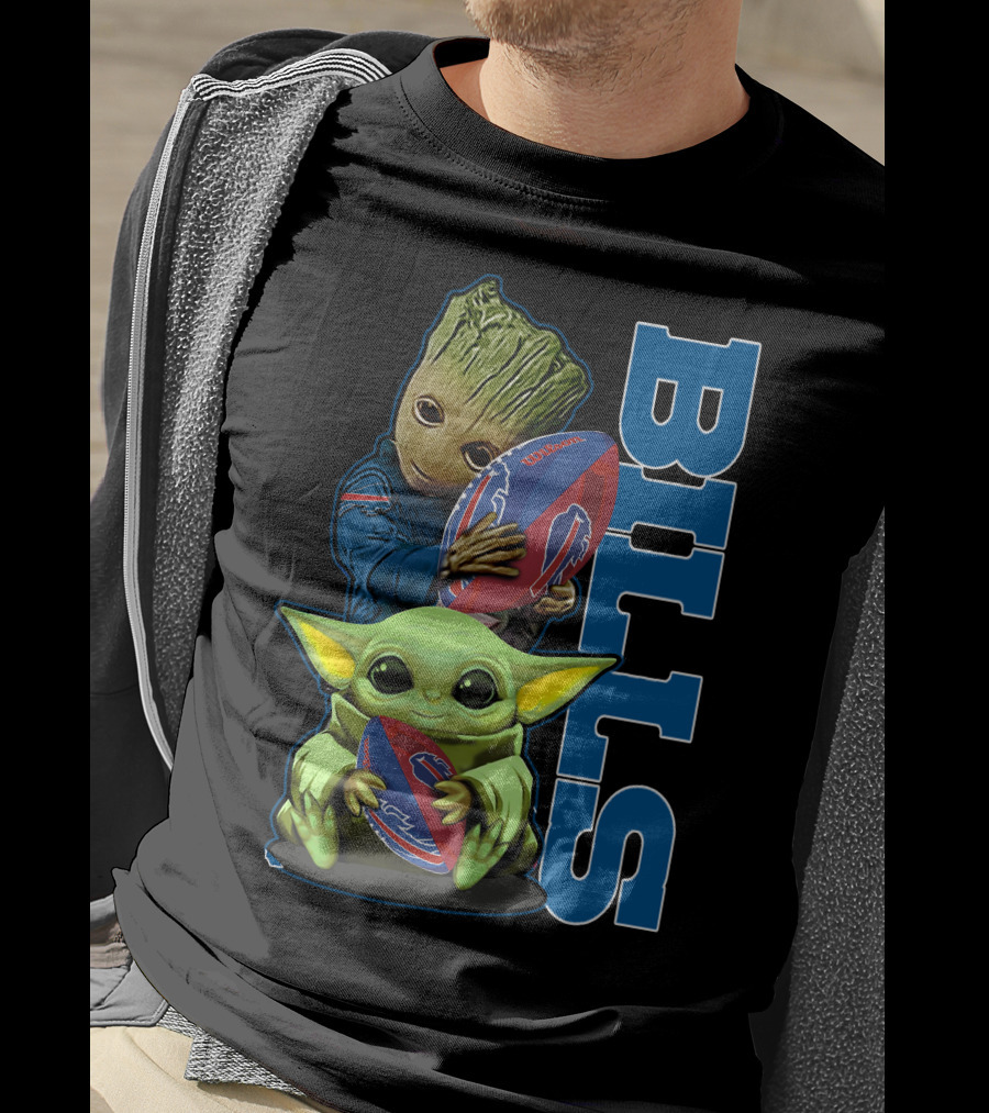 Grzd Buffalo Bills Baby Groot And Baby Yoda Football T-Shirt