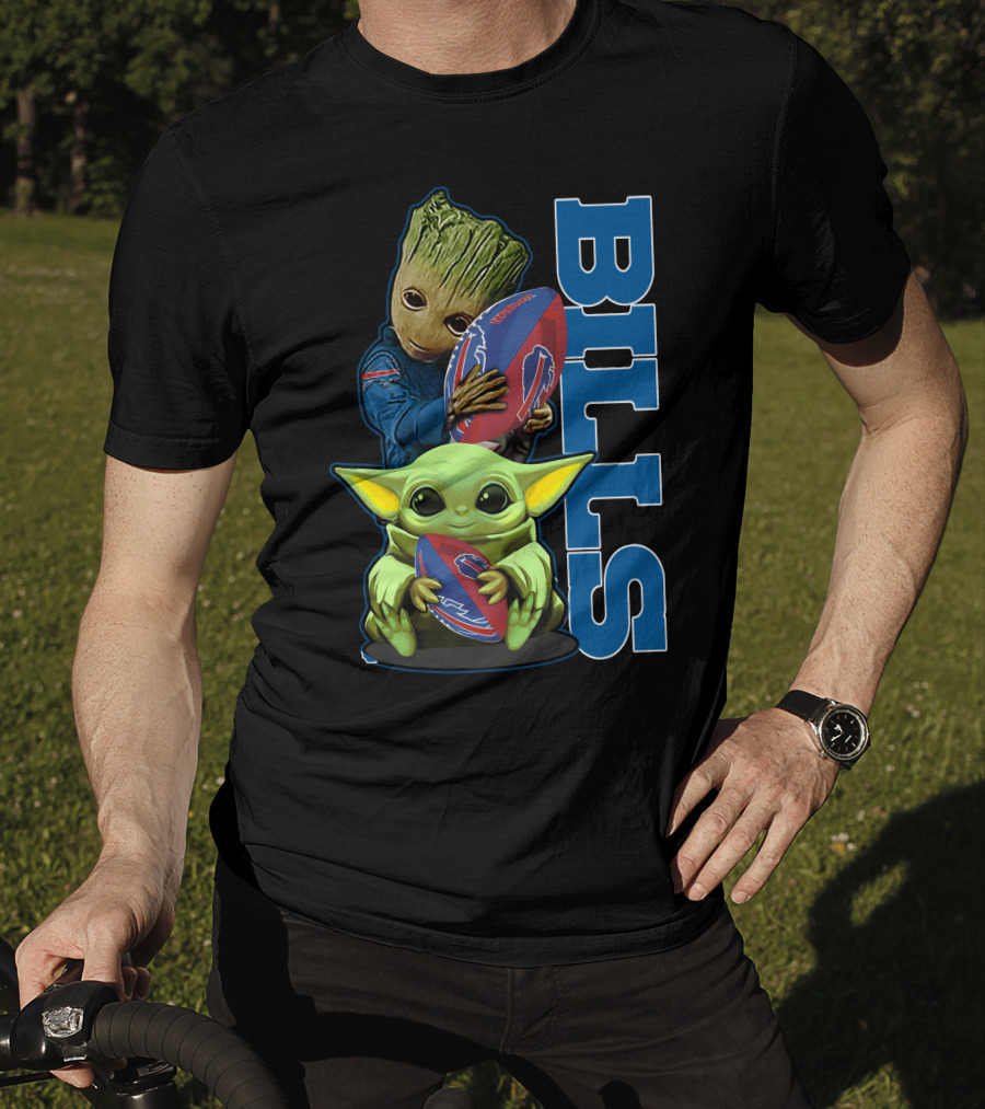 Grzd Buffalo Bills Baby Groot And Baby Yoda Football T-Shirt