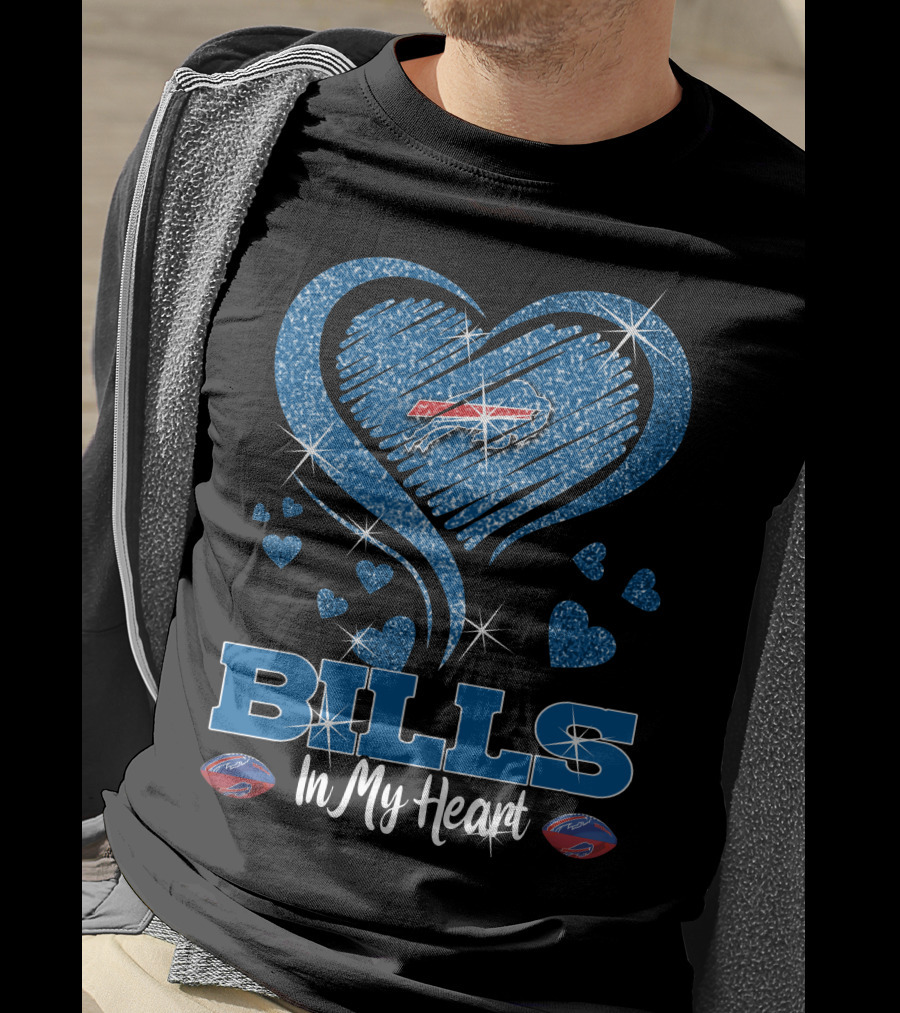 Bills In My Heart Buffalo Bills Sparkling Blue Heart NFL T-Shirt