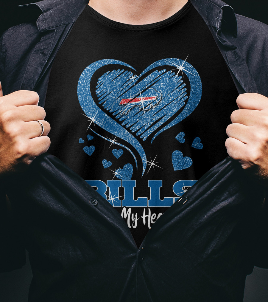 Bills In My Heart Buffalo Bills Sparkling Blue Heart NFL T-Shirt