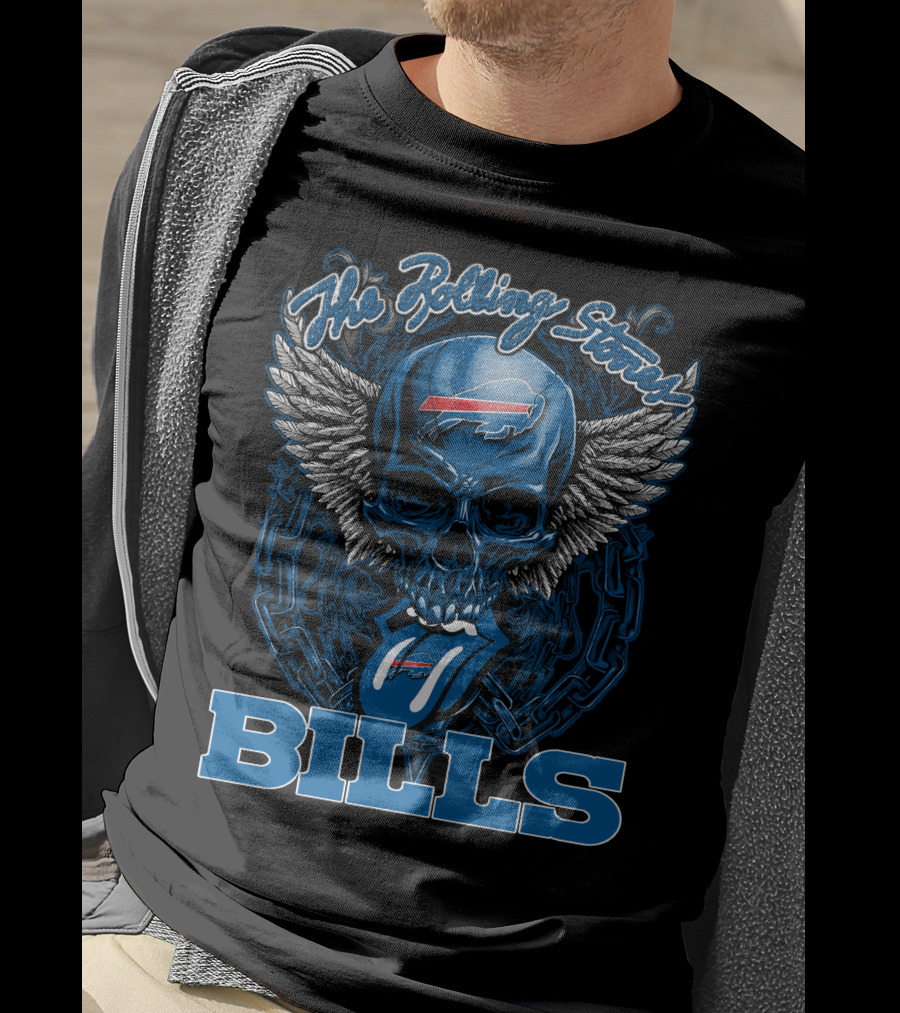 The Rolling Stones Buffalo Bills Winged Skull With Chain And Logo Tongue T-Shirt