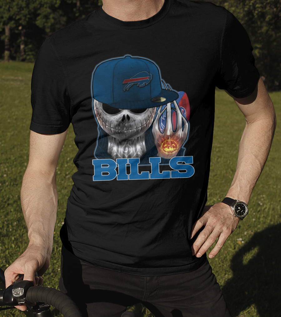 Buffalo Bills Halloween Skull With Pumpkin And Cap T-Shirt
