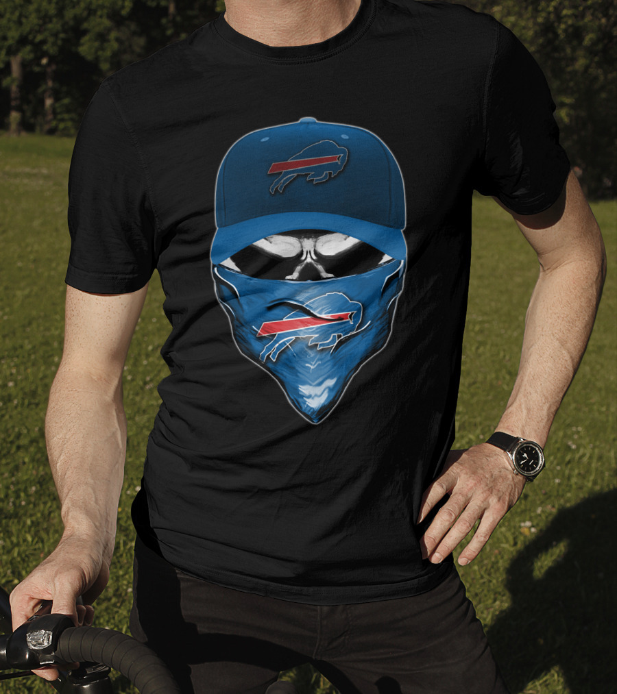 Buffalo Bills Skull With Cap And Bandana T-Shirt