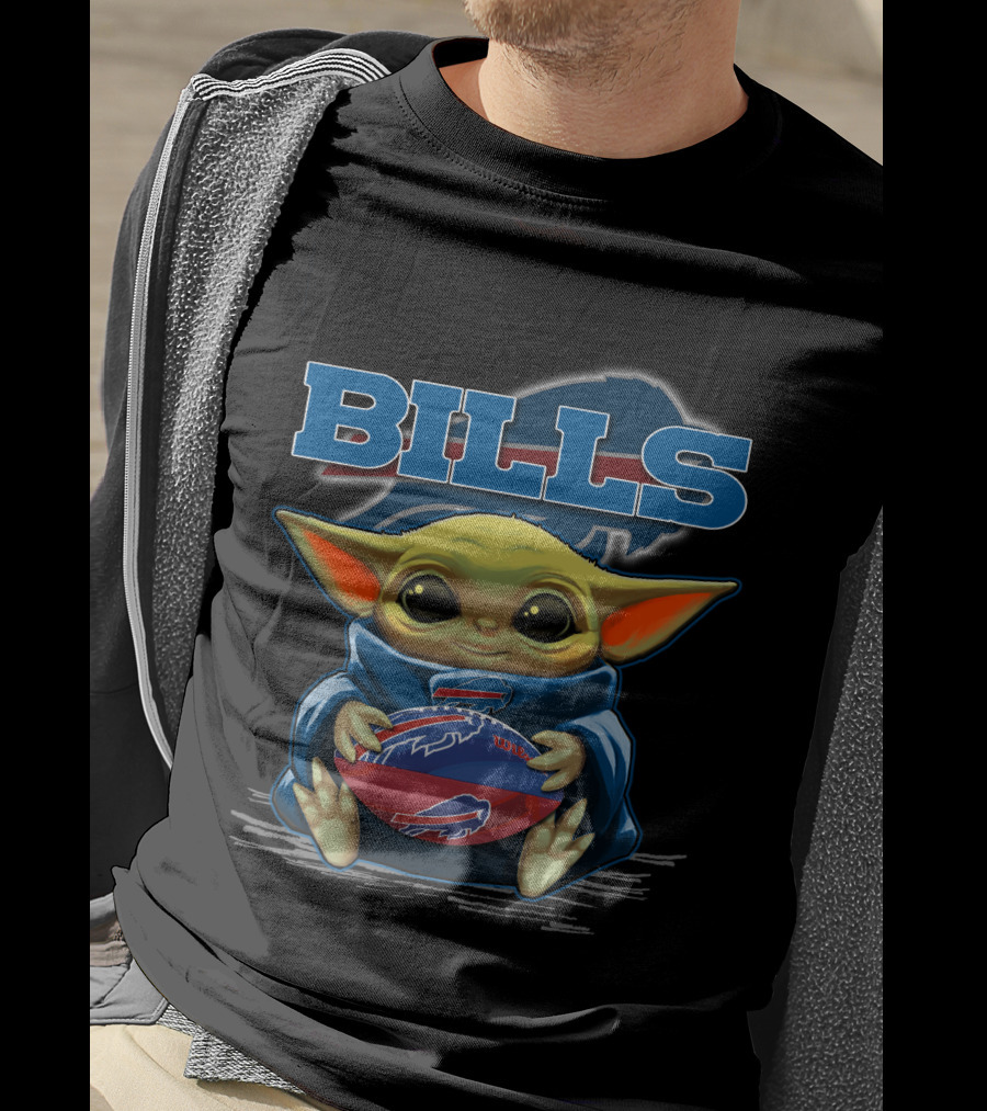 BILLS Yoda Baby Holding Buffalo Bills Football T-Shirt