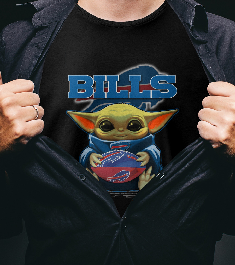 BILLS Yoda Baby Holding Buffalo Bills Football T-Shirt