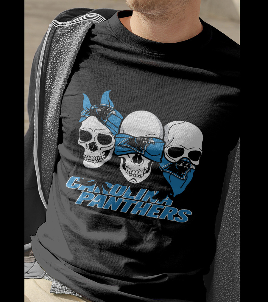 CAROLINA PANTHERS 3 Skull Bandana T-Shirt