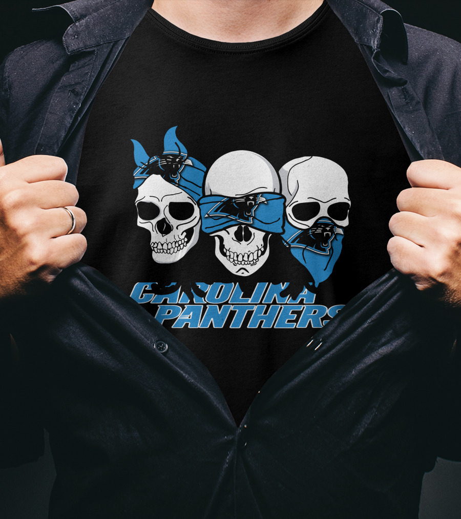 CAROLINA PANTHERS 3 Skull Bandana T-Shirt