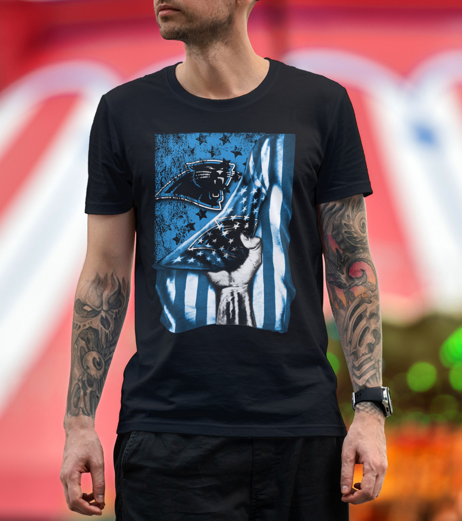 FLAG CAROLINA PANTHERS AMERICAN STYLE STARS BLUE BLACK T-Shirt