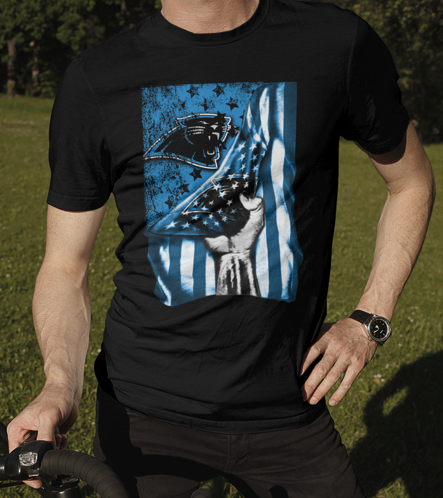 Flag Carolina Panthers American Style Stars Blue Black T-Shirt
