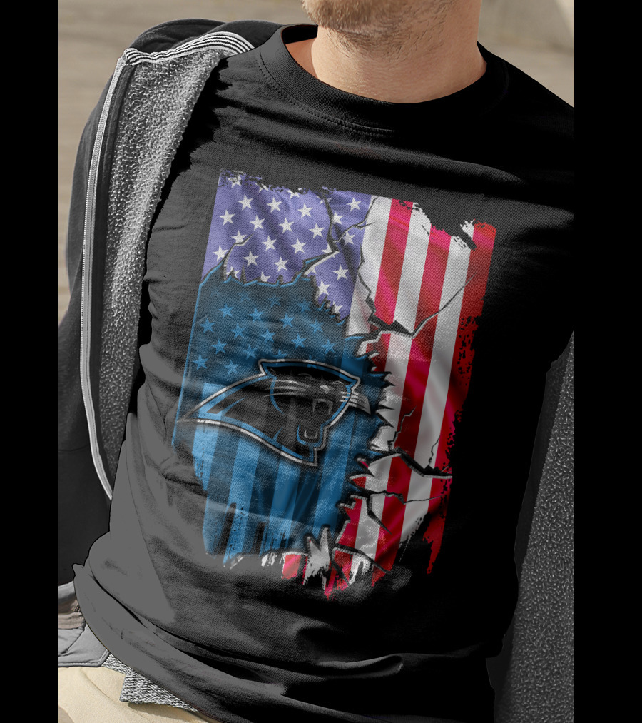 American Flag With Carolina Panthers T-Shirt
