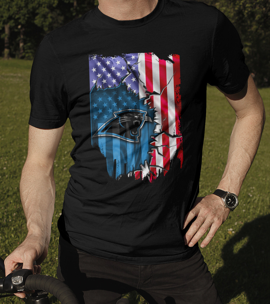 American Flag With Carolina Panthers T-Shirt