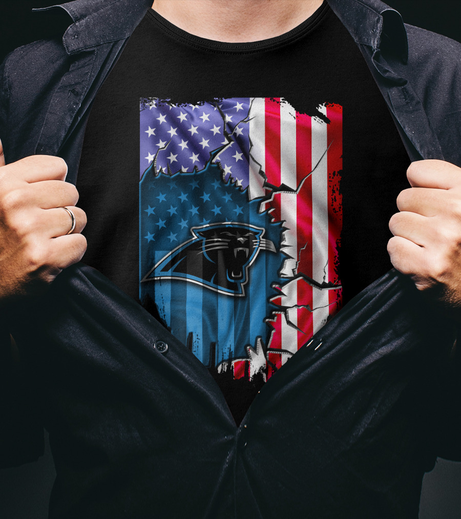 American Flag With Carolina Panthers T-Shirt