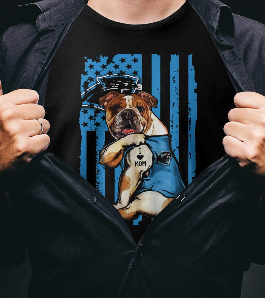 Bulldog I Love Mom Carolina Panthers Fan Flag T-Shirt
